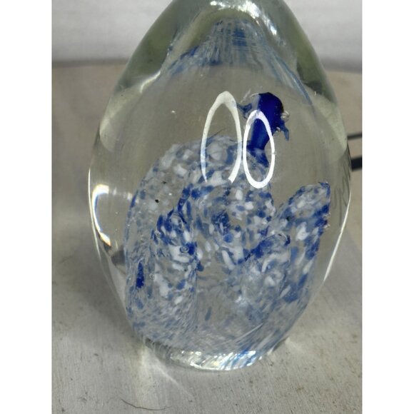 Handcrafted Glass Paperweight With Blue Fish & White Accents - Picture 3 of 11